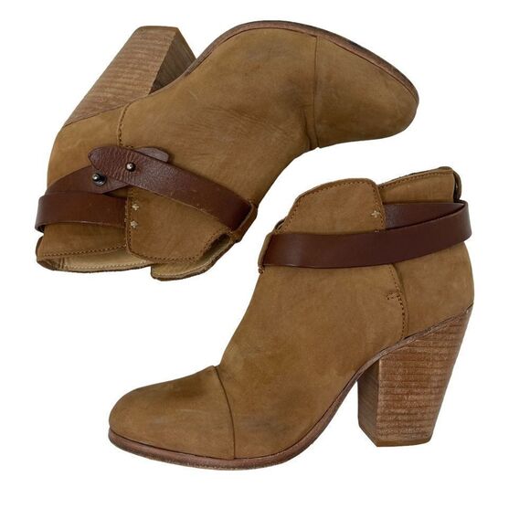 Rag & Bone Harrow Booties Leather Suede Ankle Boot Brown Women's 8 Stacked Heel - Picture 5 of 10